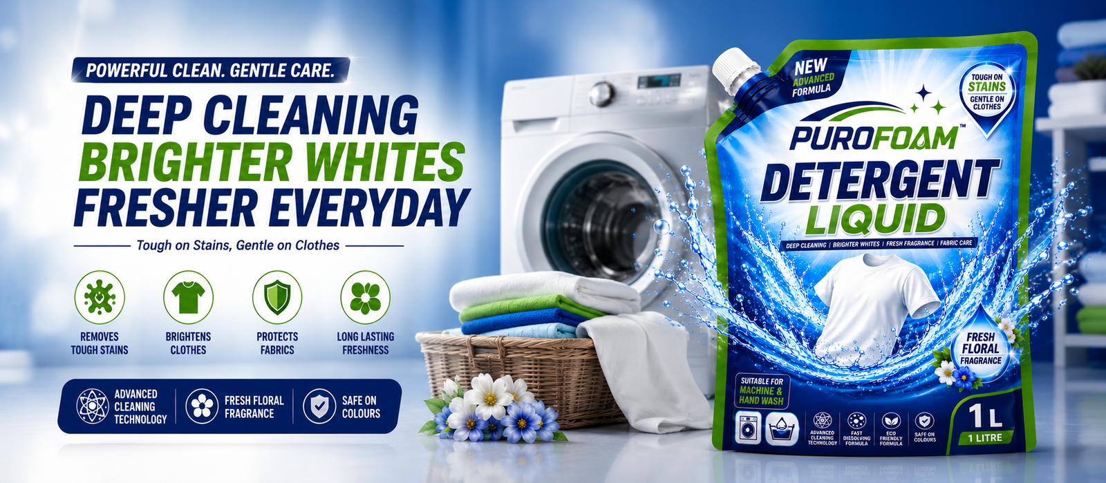 PuroFoam Detergent Liquid for homes, hostels, laundromats and institutions